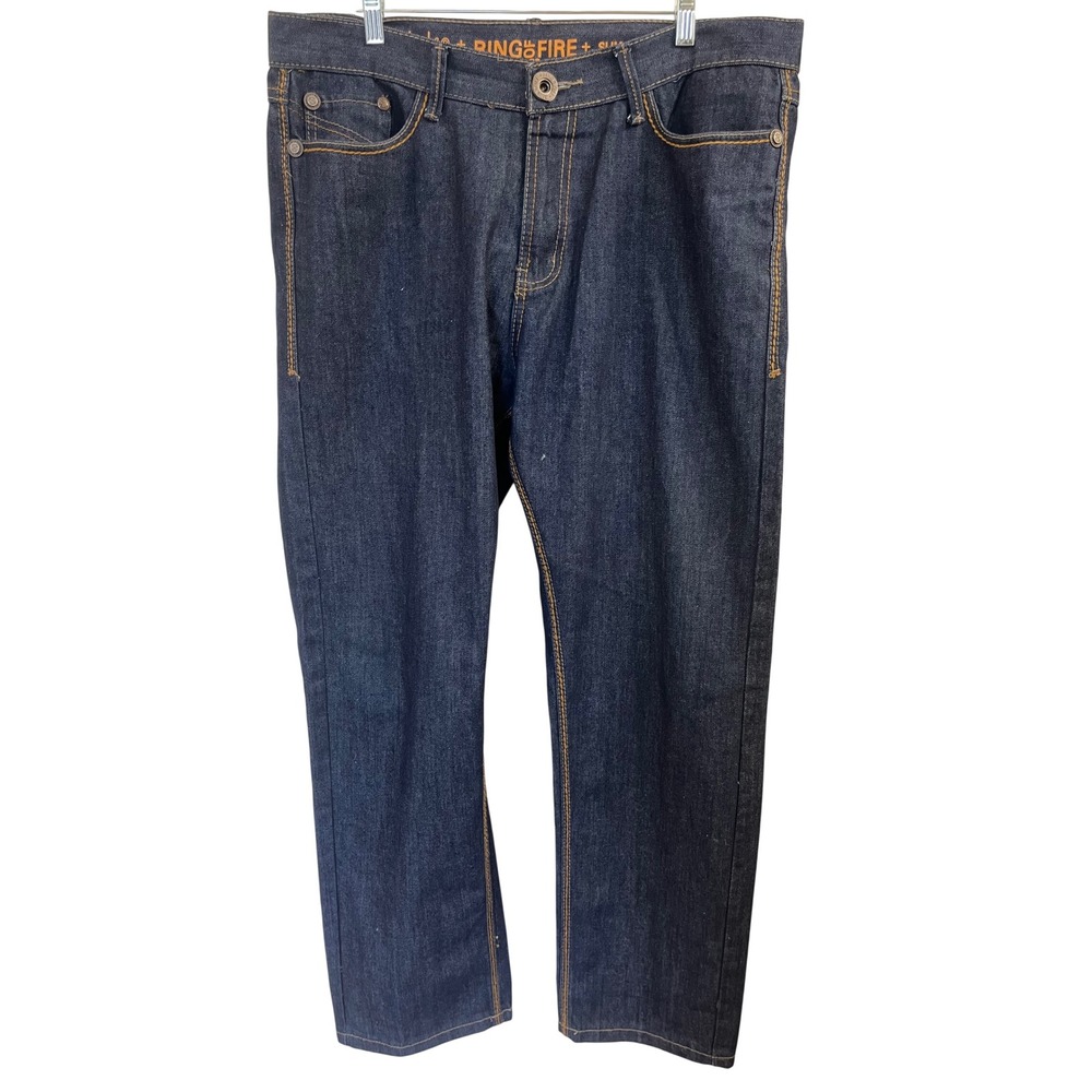 Ring of Fire Prospect Ave Slim Straight Dark Wash Indigo Jeans Mens 38x32